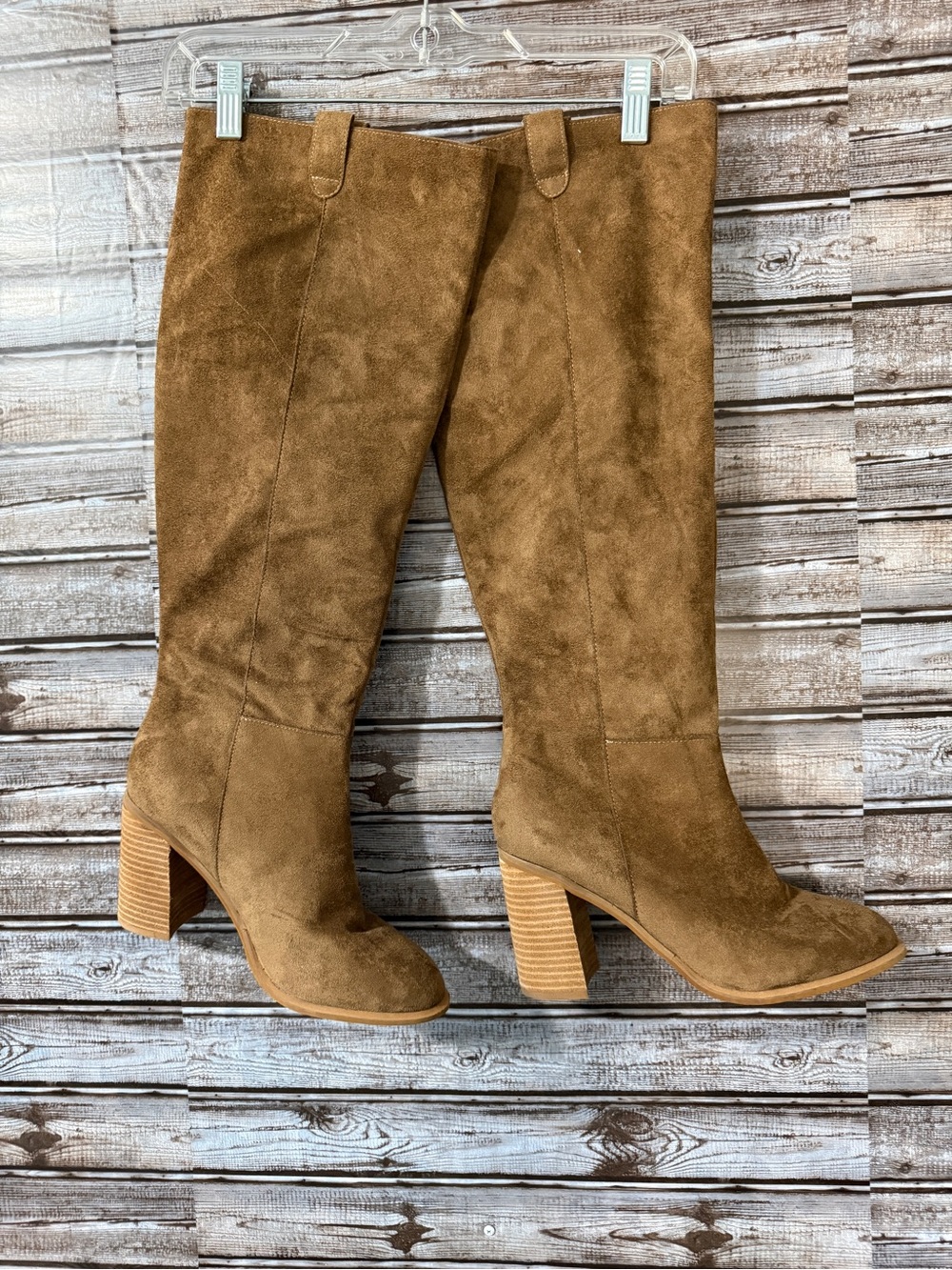 Over-the-Knee Suede Block Heel Boots - Tan